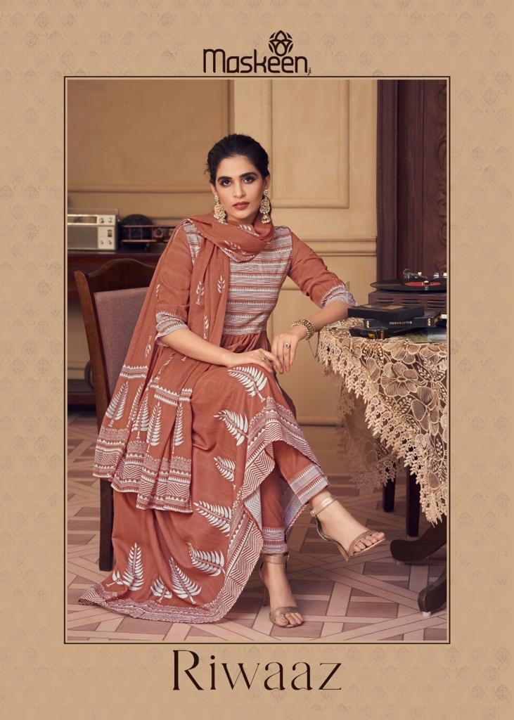 Riwaz By Maskeen Designer Long Kurti Pant With Dupatta Wholesaler Supplier From Surat