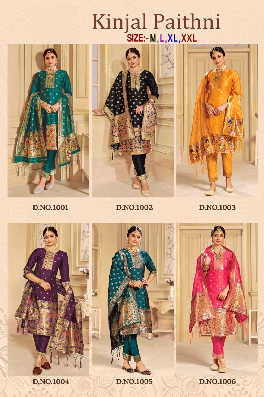 Kinjal Paithni Pure Silk Kurti Bottom With Dupatta Single Available Wholesaler Surat