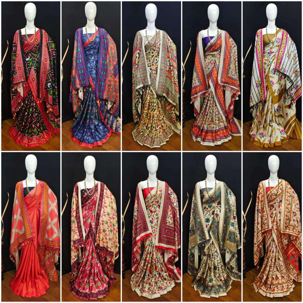 Pashmina Fancy Saree Single And Set Stockiest And Supplier From Surat