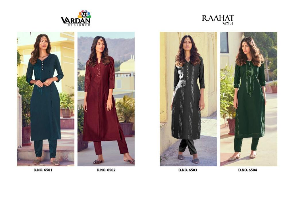Raahat Vol 1 By Vardan Designer Fancy Kurti With Pant Wholesaler Surat