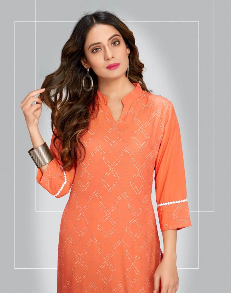 Channel 9 D No 38sc To 41sc New Crape Foil Print Kurti Pant