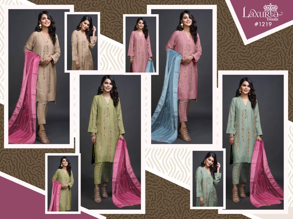Laxuria Trendz D No 1219 New Handwork Kurti With Pant And Fancy Organza Dupatta