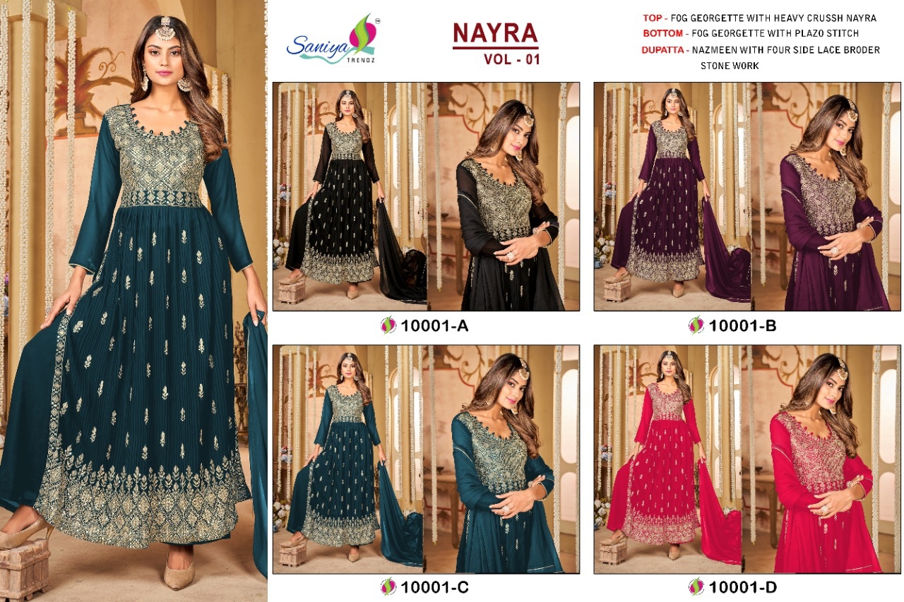 Nayra Vol 1 By Saniya Trendz Georgette Embedded Suit