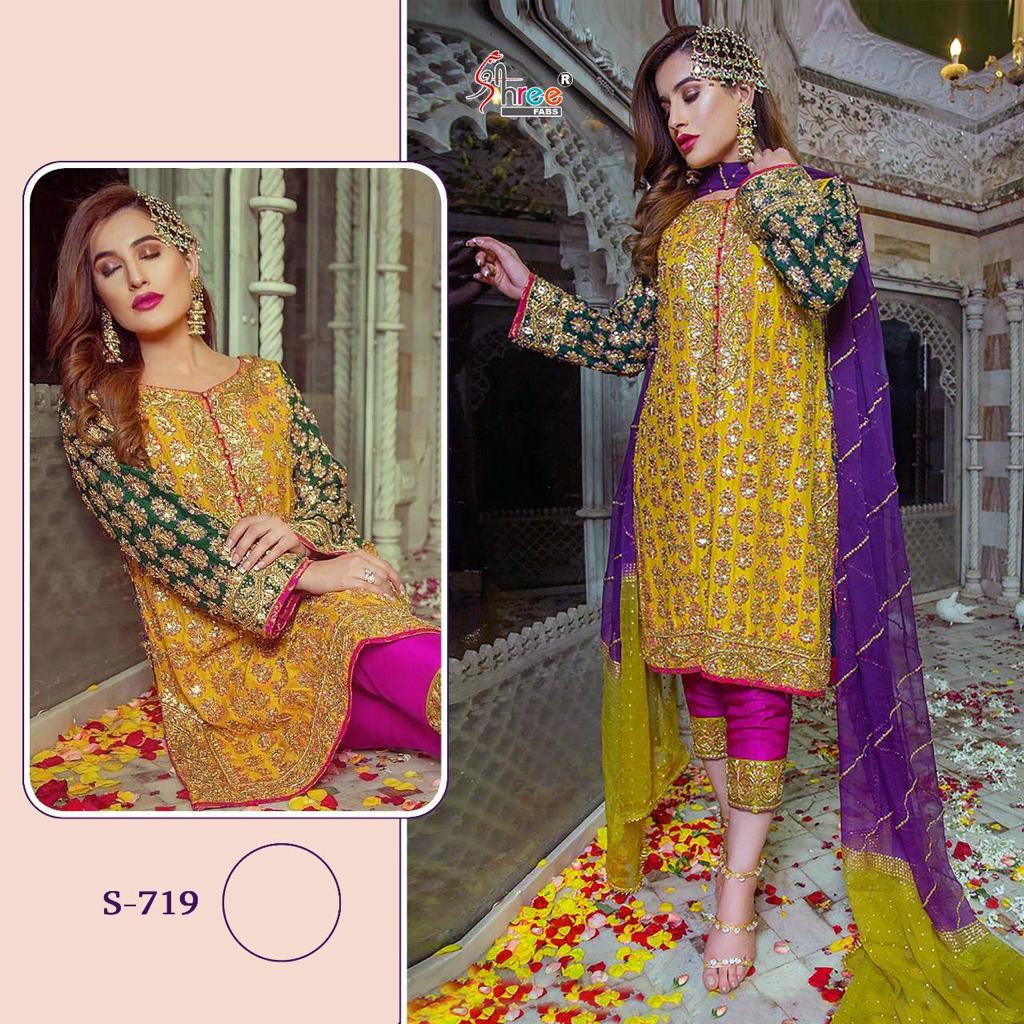 Shree Fabs D No S 719 Organza Heavy Embroidered Pakistani Suits