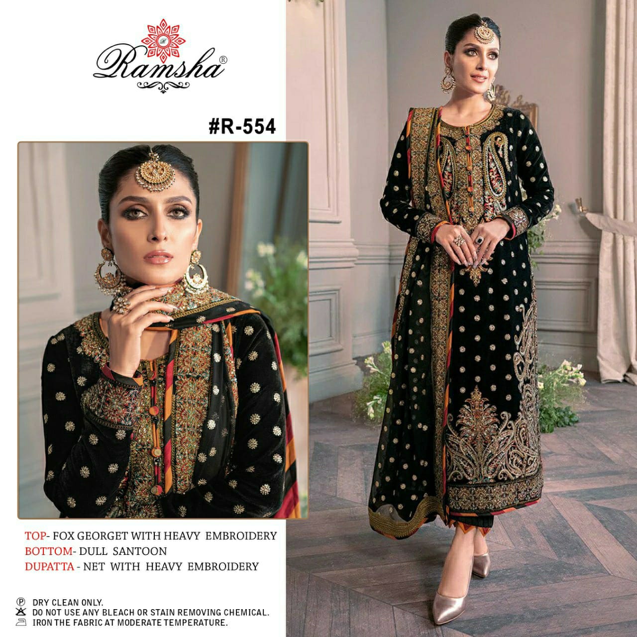 R 554 By Ramsha Georgette Heavy Embroidery Suit