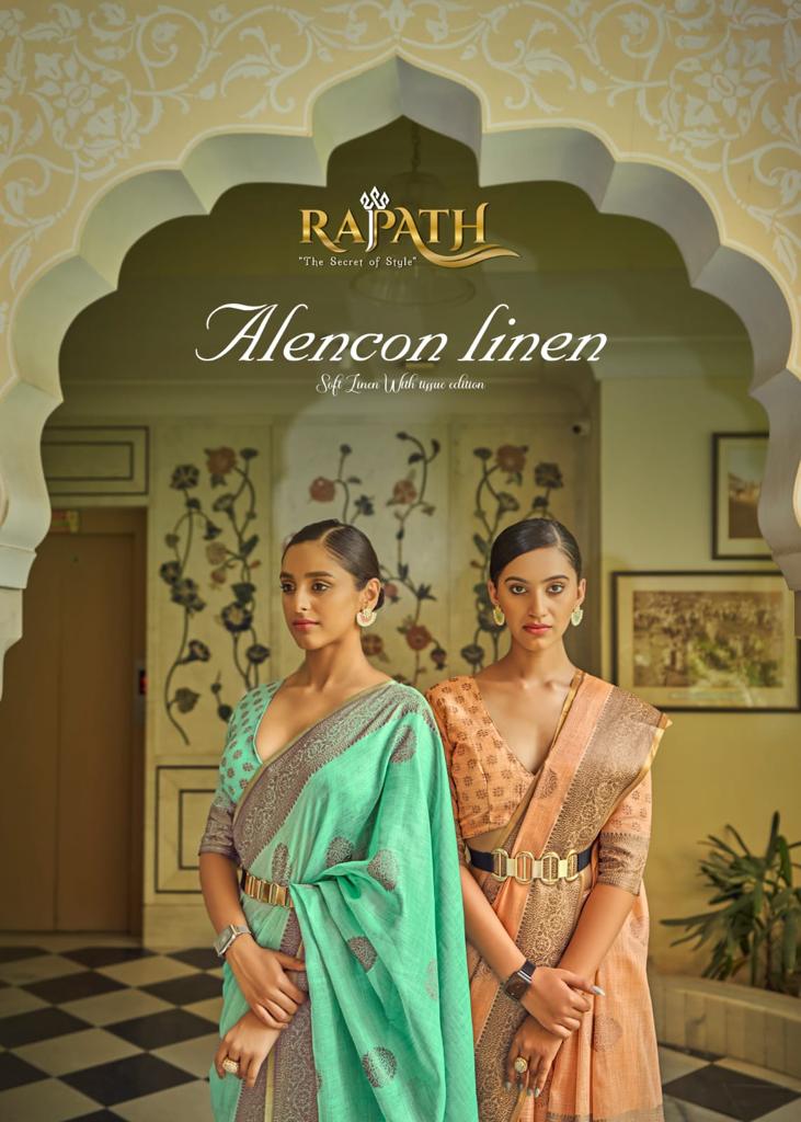 Alencon Linen By Rajpath Soft Linen With Tisu Silk Saree