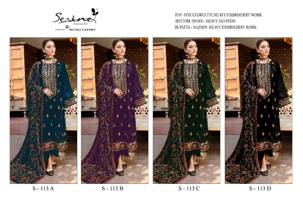 Serine D No S 113 A To D Georgette Pakistani Suits Single Avilable Wholesaler Supplier From Surat