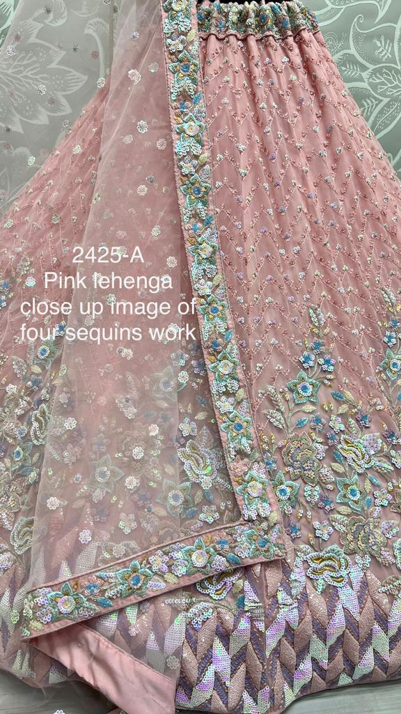 Pastel Color 2425 Fancy Four Sequins Embroidered Designer Lehengacholi