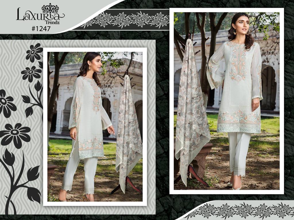 Laxuria Trendz D No 1247  Georgette Kurti Pant With Dupatta