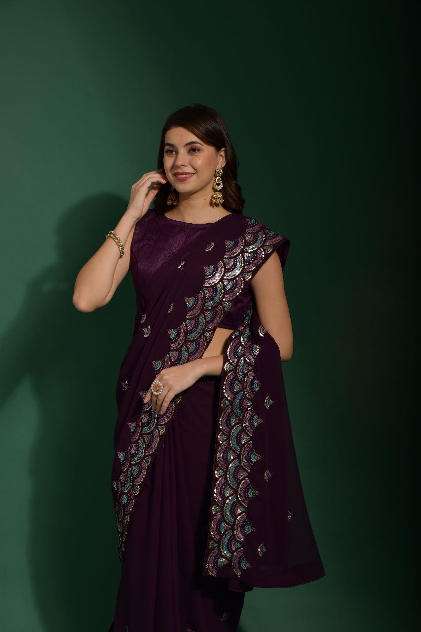 Chandani Heavy Georgette With Sequnce Flower Sarees