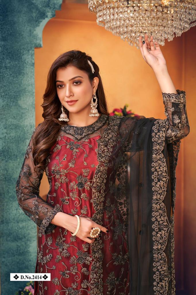 Twisha Vol 24 Series 2400 By Dani Creation Net With Heavy Work Suit Wholesaler Supplier Surat