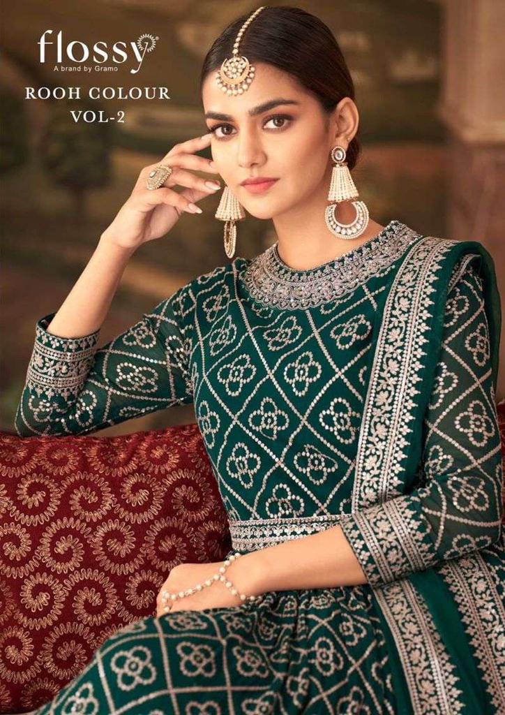 Rooh Colour Vol 2 By Flossy Gramo Heavy Georgette Suit Readymade Collection Dealer From Surat