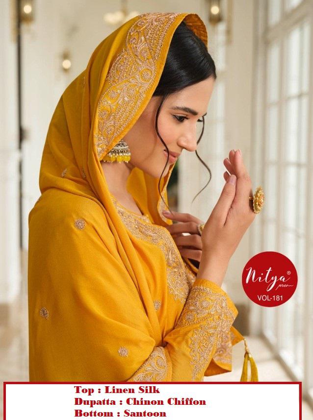 Nitya Vol 181 Pure Linen Silk Suits Collection Manufacturer Surat