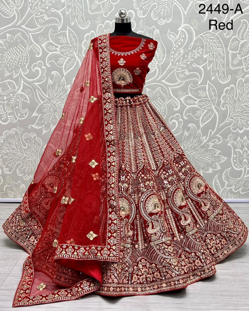 Mirror Handcrafted Designer Embroidery On Velvet Bridal Lehengacholi 2449 Singles And Set Stockiest ...