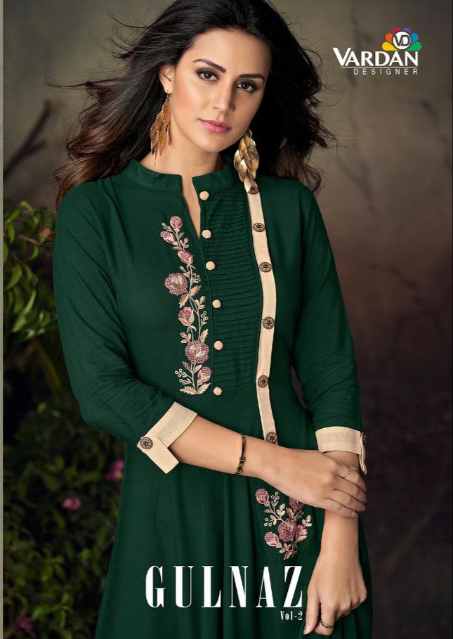 Gulnaz Vol 2 By Vardan Designer Heavy Riyon Long Kurti Collection Manufacturer Surat