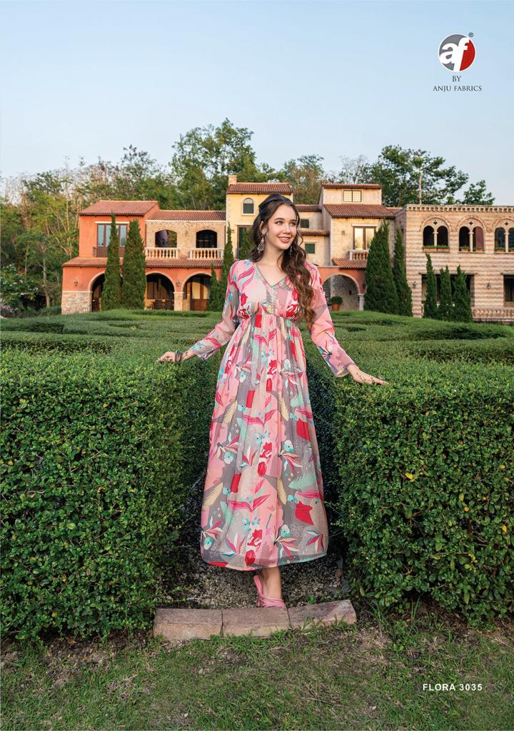 Flora Vol 2 By Anju Fabrics One Pcs Flared Dresses Single Avilable Wholesaler Supplier Surat