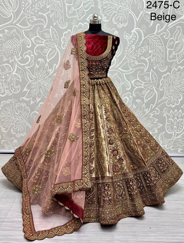 New Design 2475 Heavy Dori Embroidery With Beautiful Crafted Velvet Work Patch Work Bridal Lehengach...