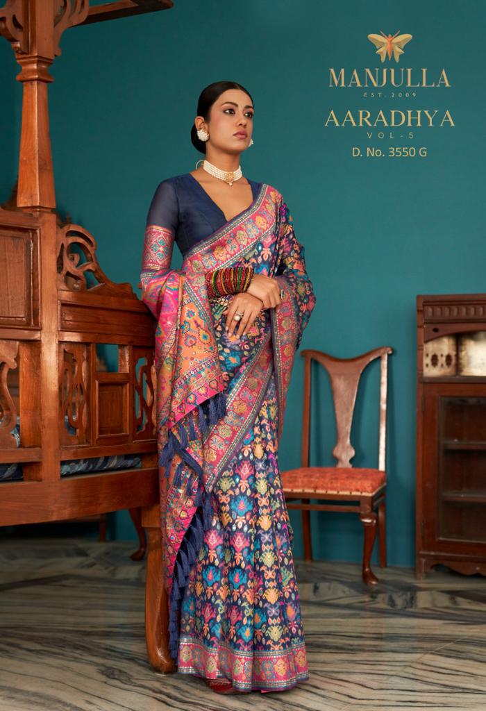 Aaradhya Vol 5 By Manjula Kashmiri Pashmina Sarees Collection Surat