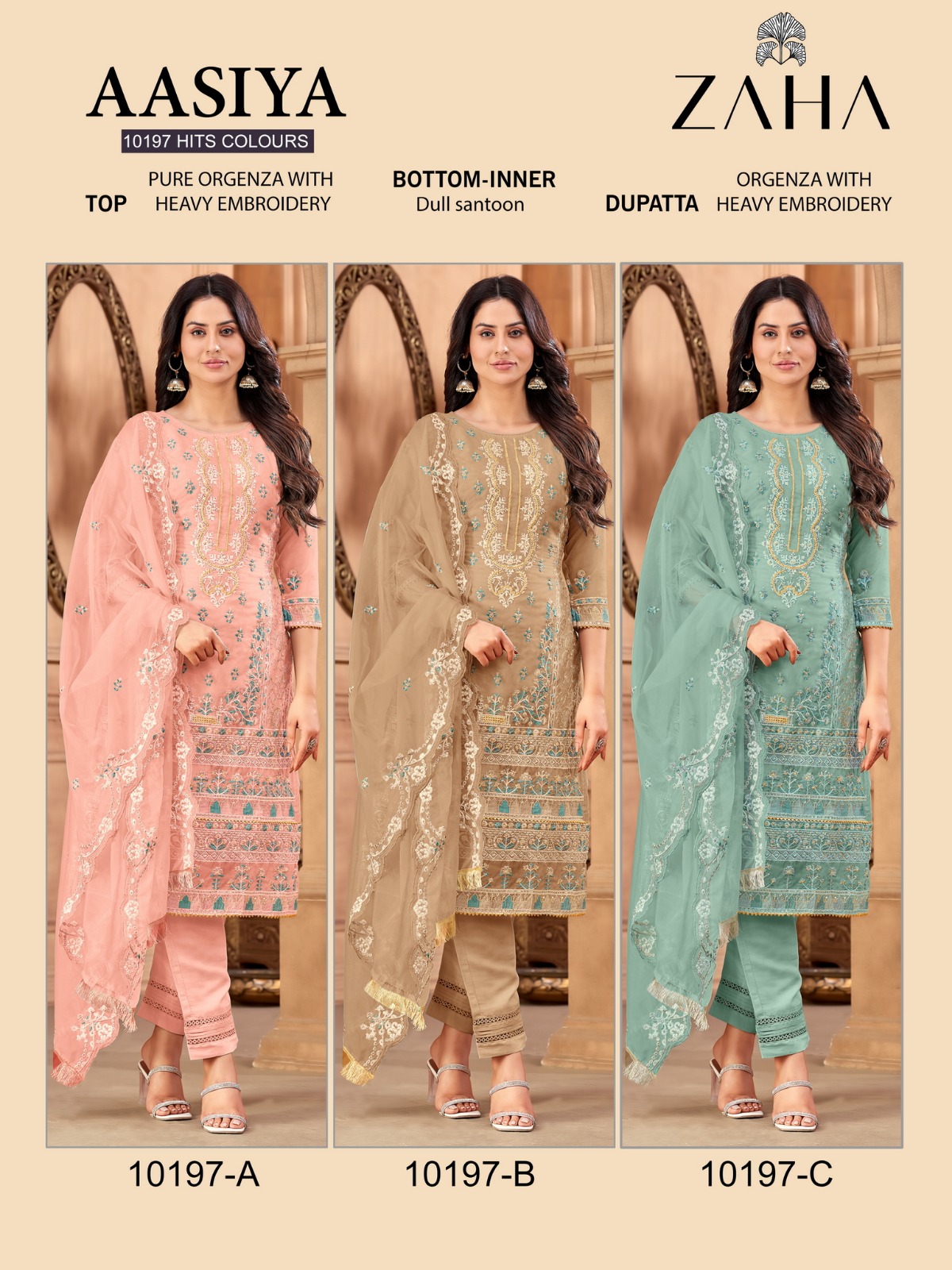 Aasiya Vol 1 D No 10197 By Zaha Organza Pakistani Suits