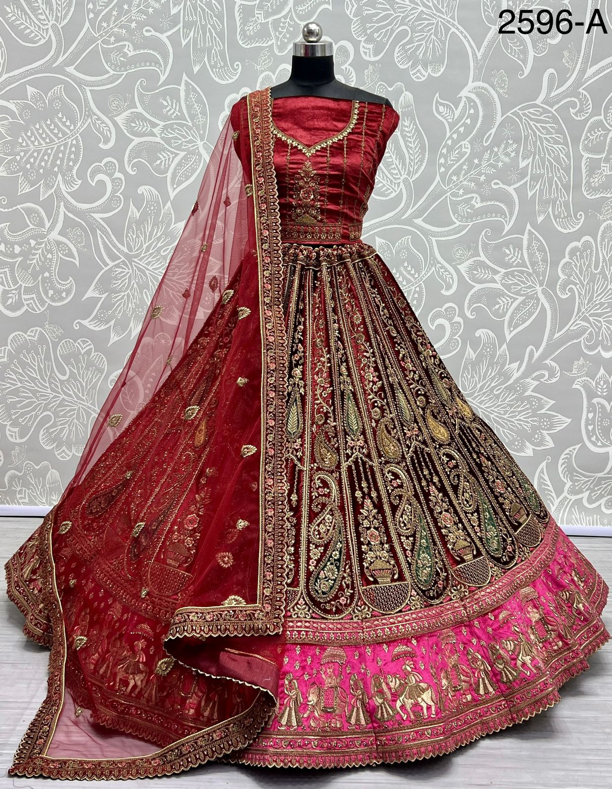 Velvet Design 2596 Heavy Embroidery Lace Work And Velvet Patch Work Lehengacholi For Wedding Session