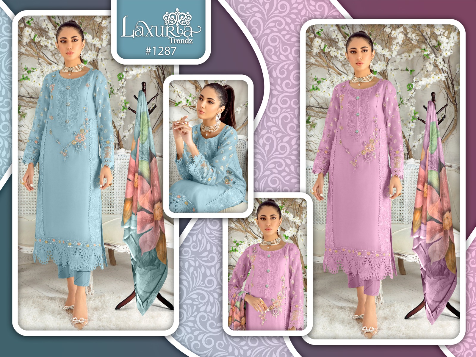Laxuria Trendz D No 1287 Handwork Kurti With Pant Dupatta Concept