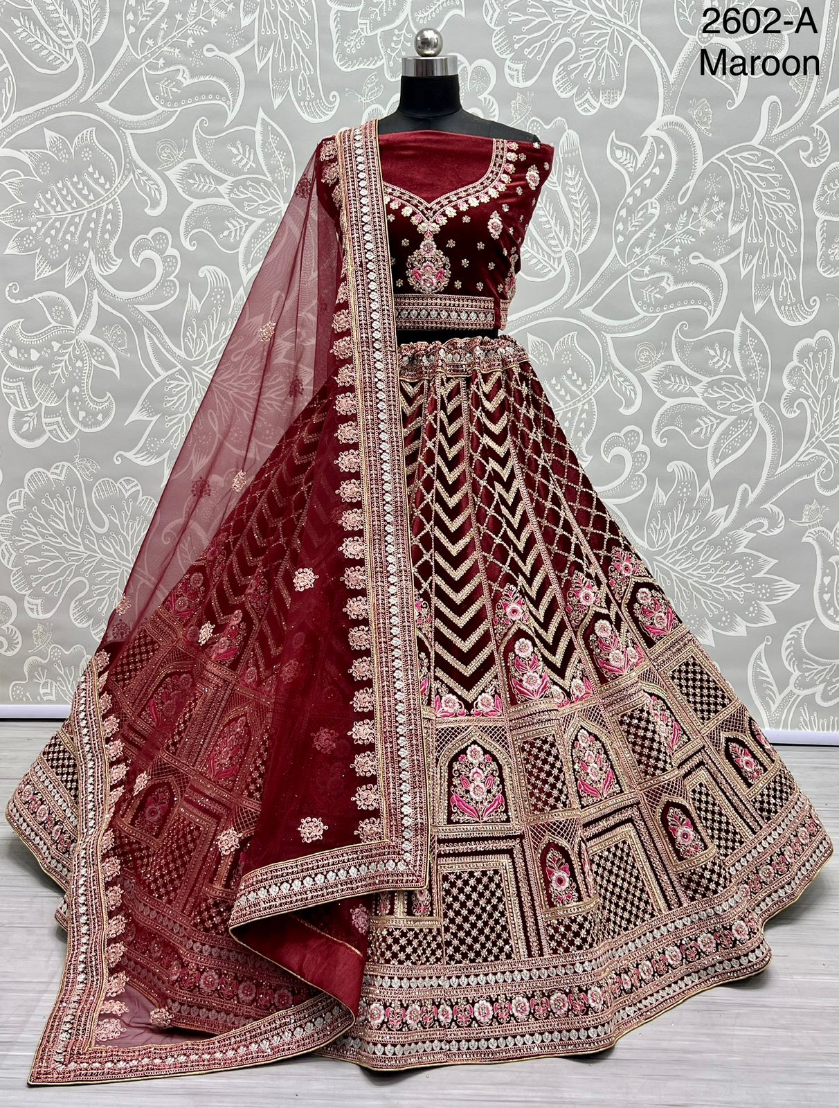Heavy Lehenga Design 2602 Dori And Zircon Diamond Work Beautiful Color Velvet Lehengacholi Wedding S...