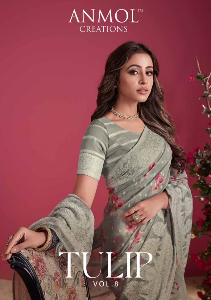 Tulip Vol 8 Anmol Creation Designer Silk Digital Print Sarees Collection Surat