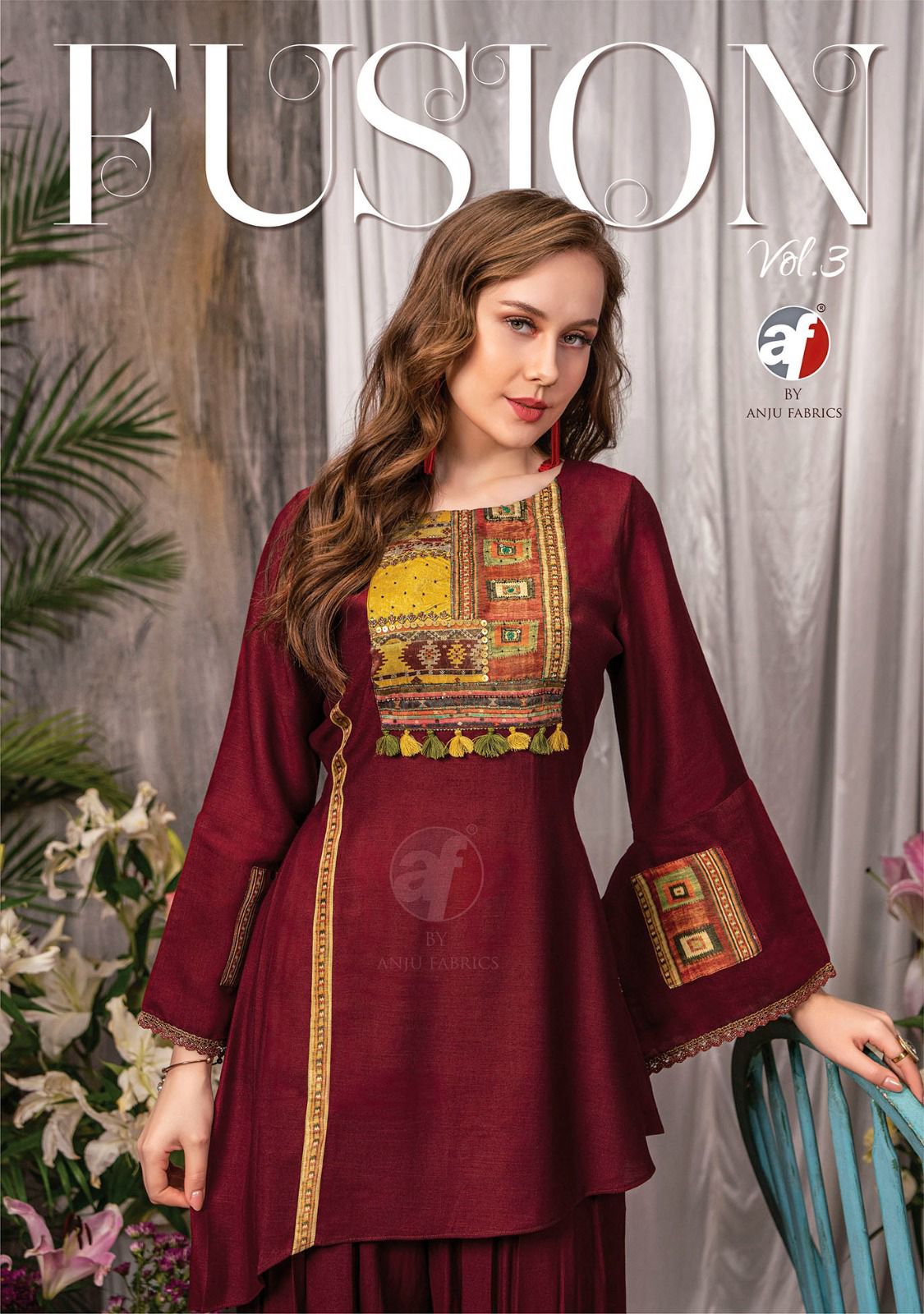 Anju Fabric New Launch Fusion Vol 3 Designer Kurti With Afgani