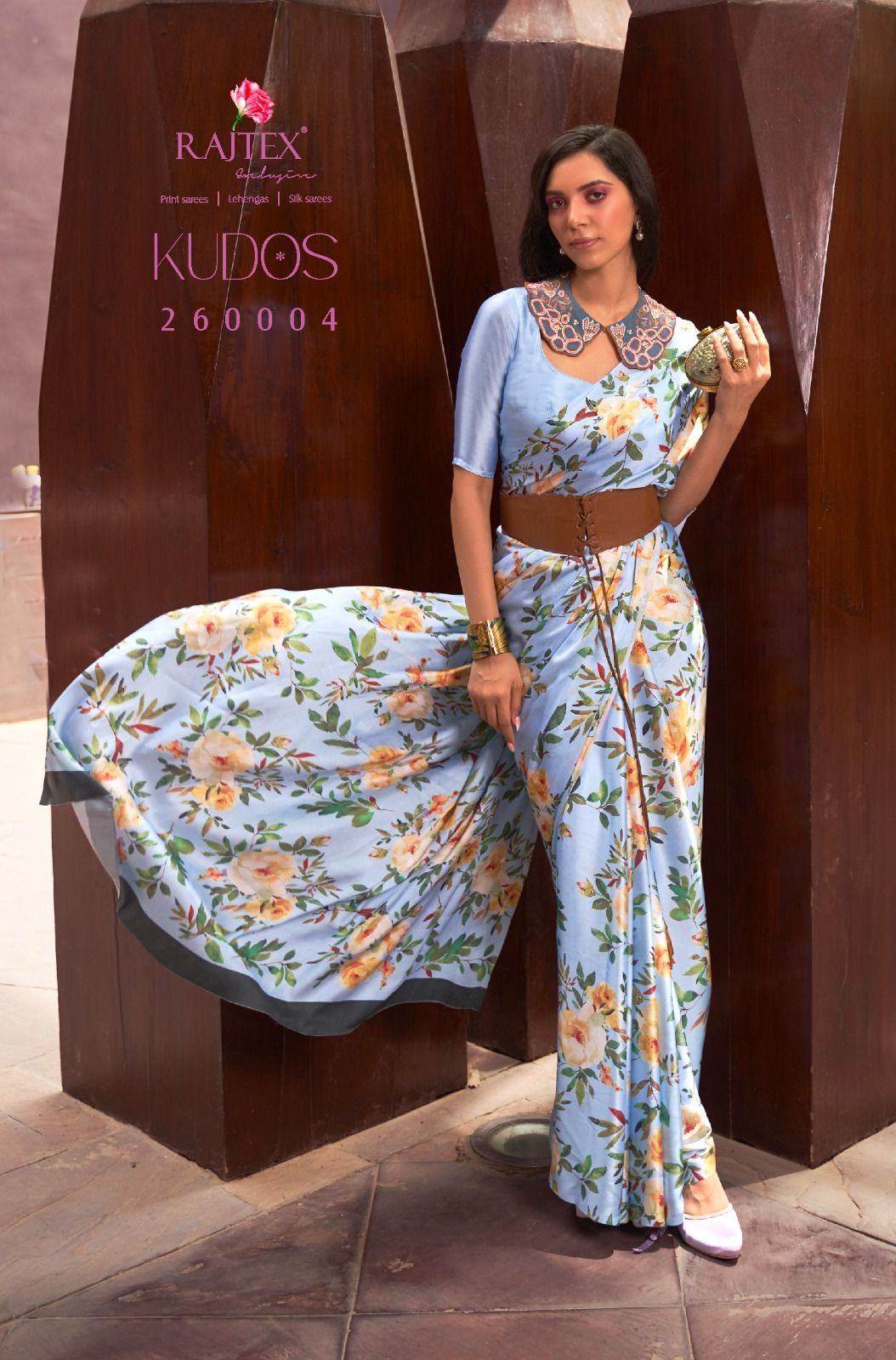 Rajtex New Catalog Kudos Digital Satin Crape Sarees Collection Surat