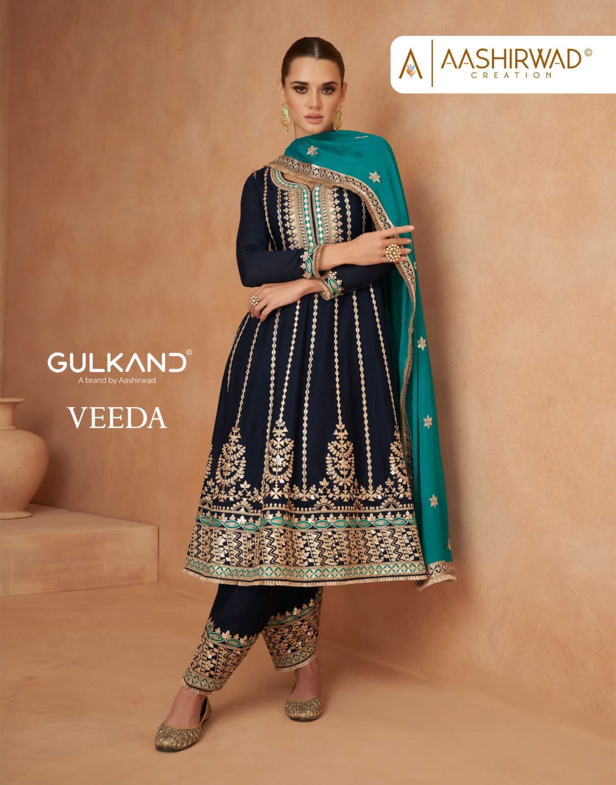 Aashirwad Creation New Launching Veeda Premium Chinon Silk Collection Manufacturer Surat