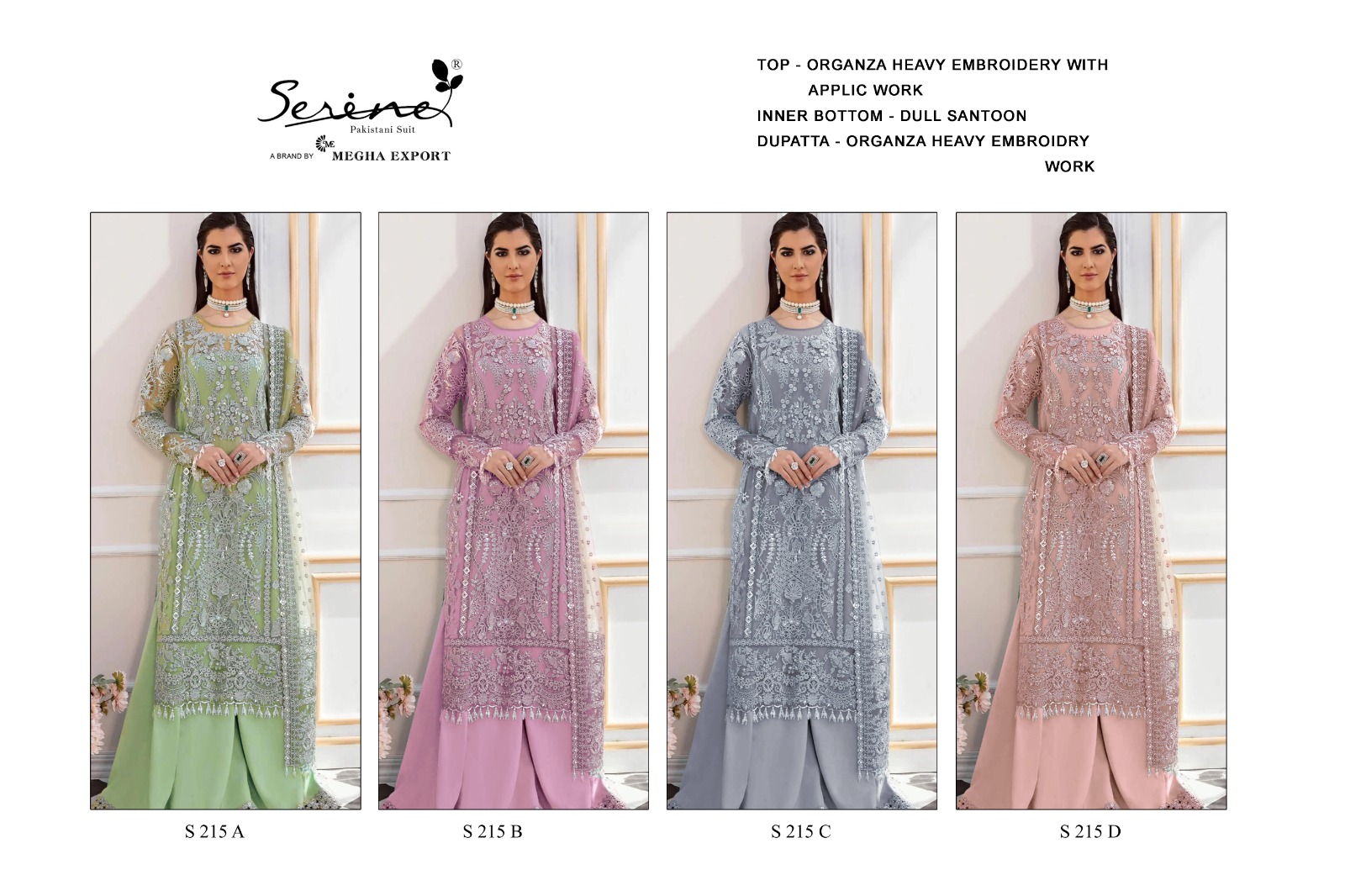 S 215 Abcd By Serine Organza Embroidery Pakistani Suits