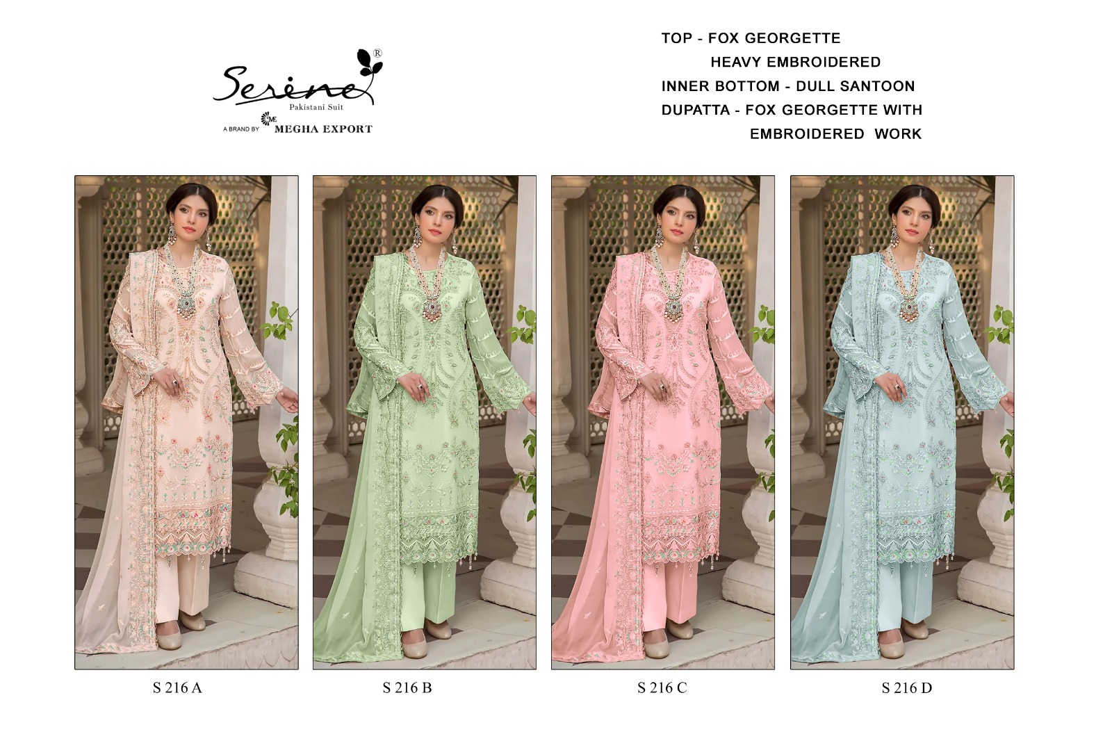 S 216 B To E By Serine Georgette Embroidered Hand Work Pakistani Concept