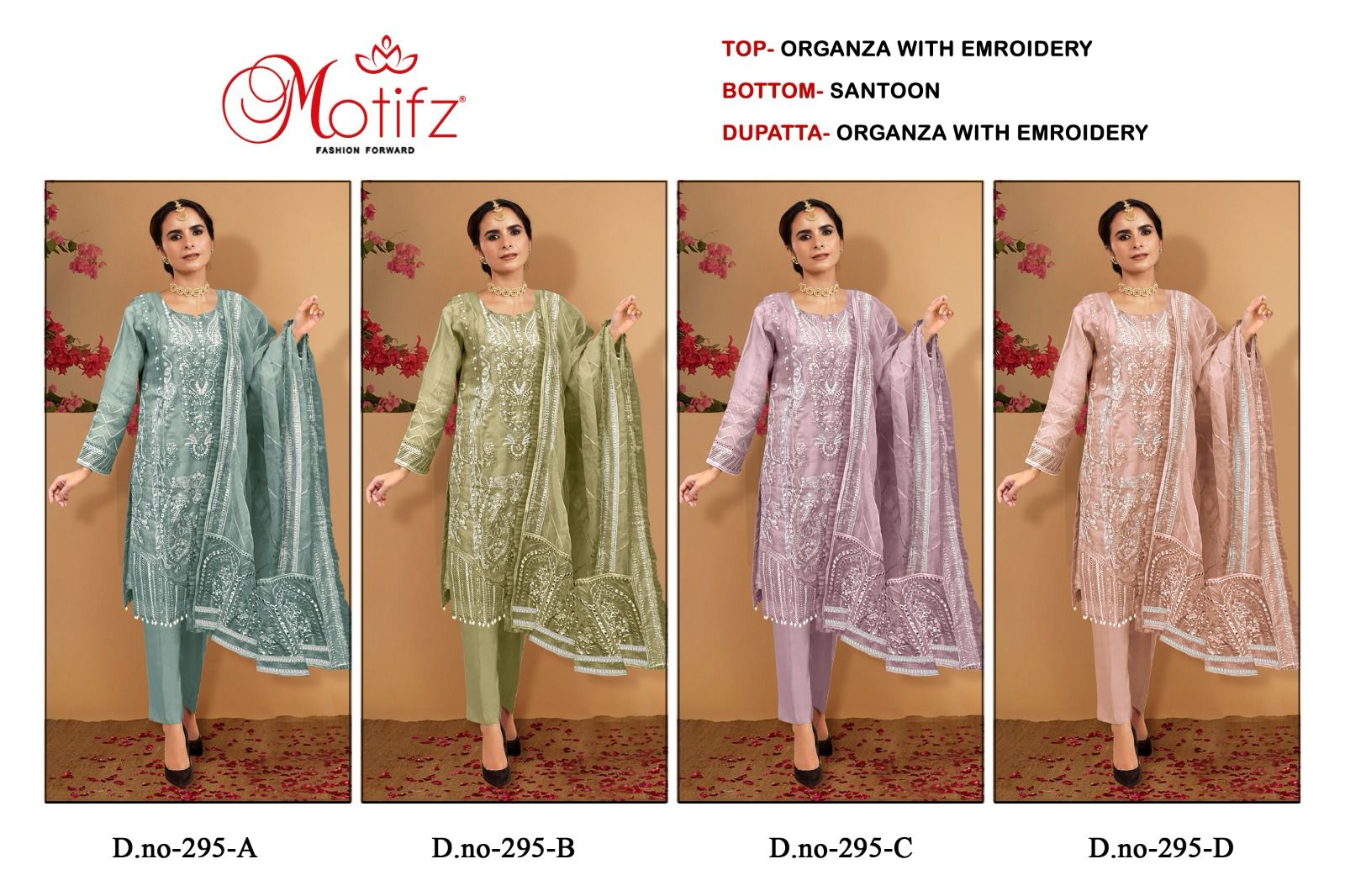 Motifz 295 Organza Embroidery Work Designer Suits