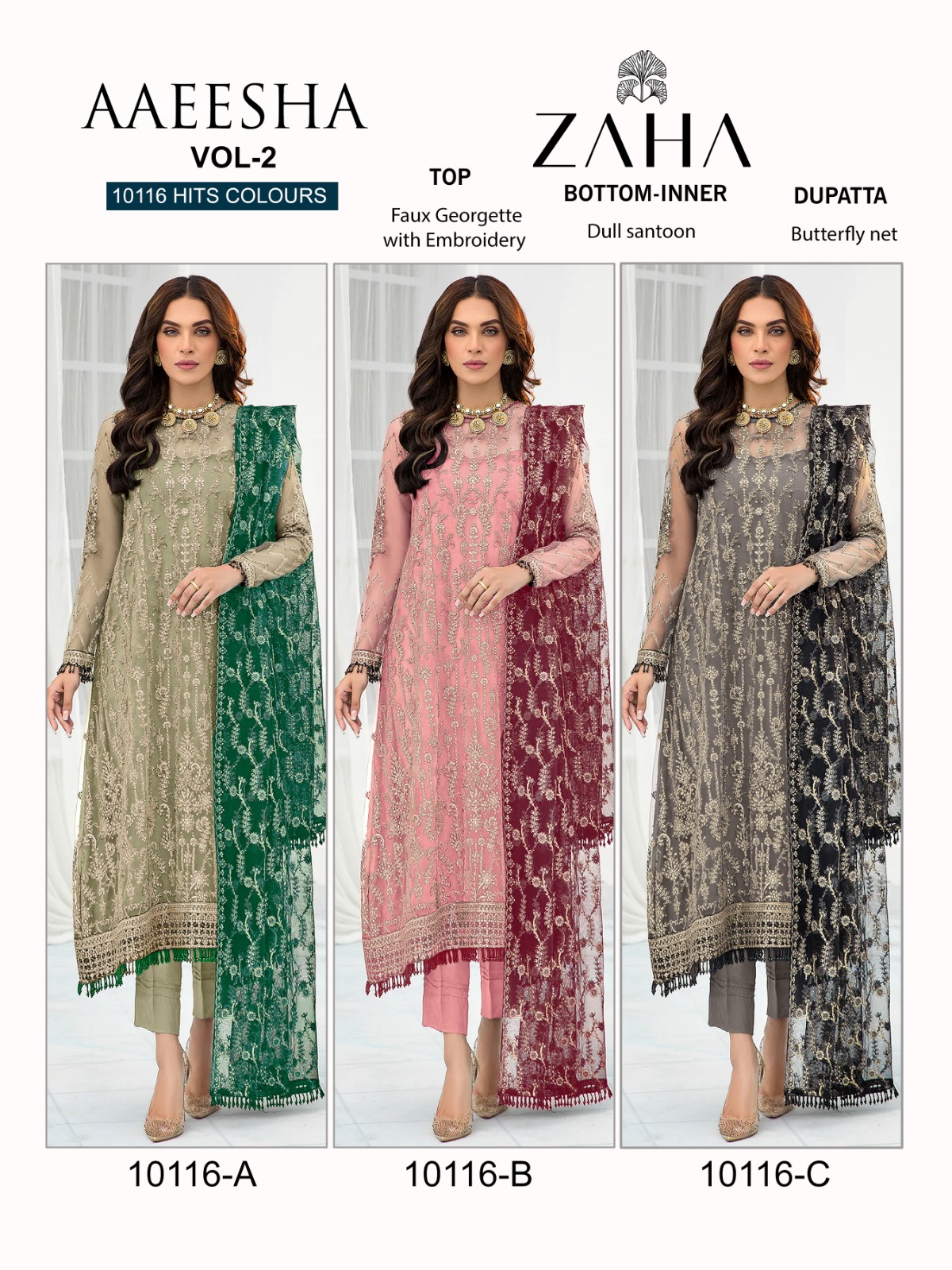Aaeesha Vol 2 By Zaha Georgette Embroidered Pakistani Suits