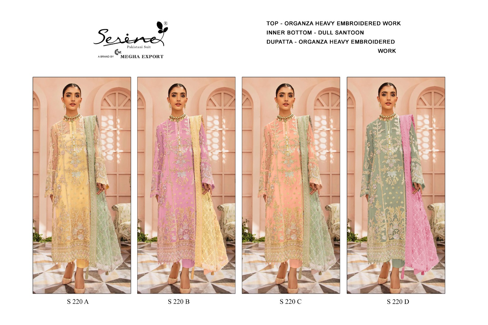 S 220 Abcd Serine Organza Embroidery Pakistani Suits
