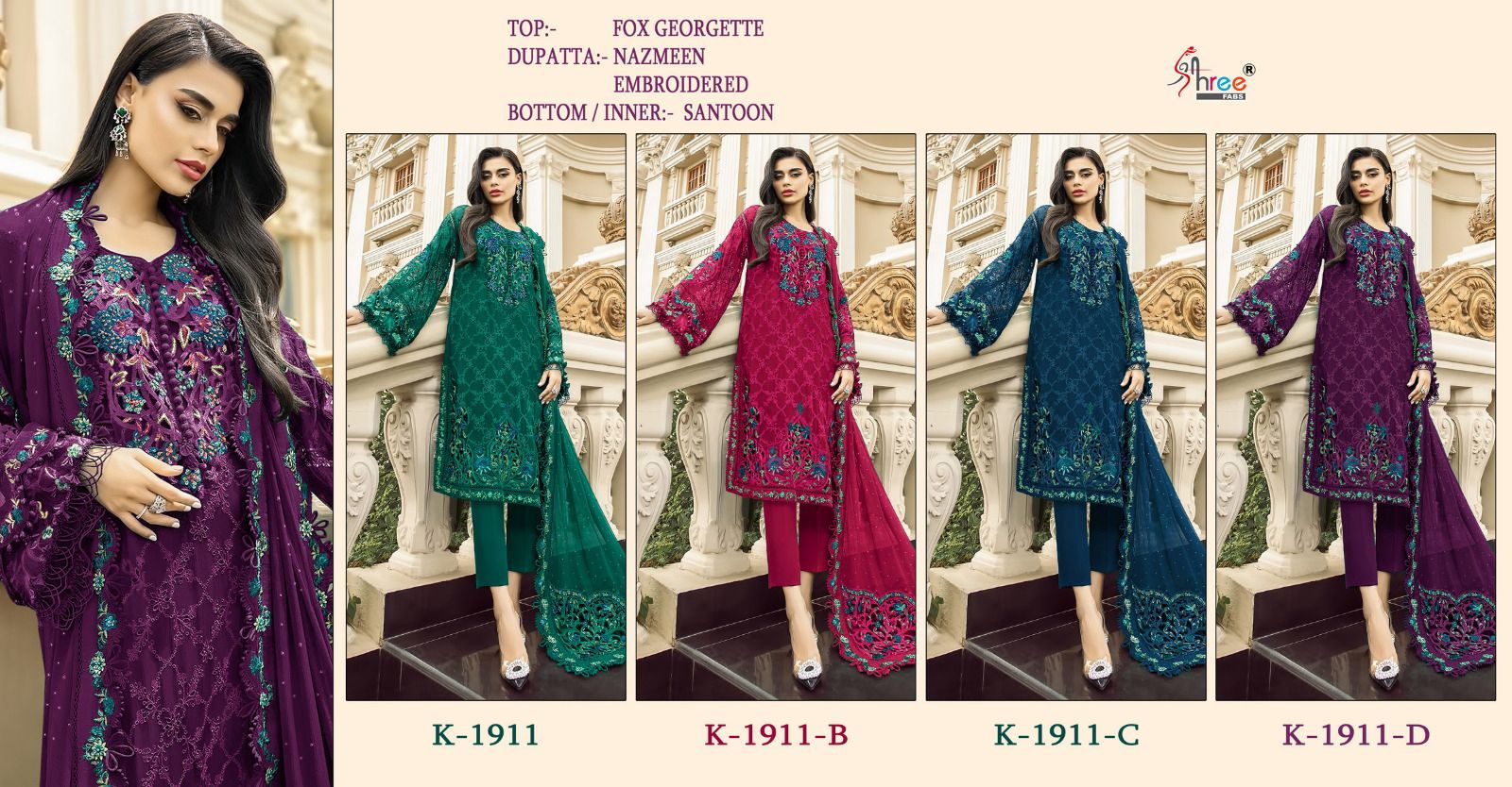 K 1911 Colours By Shree Fabs Georgette Pakistani Suits