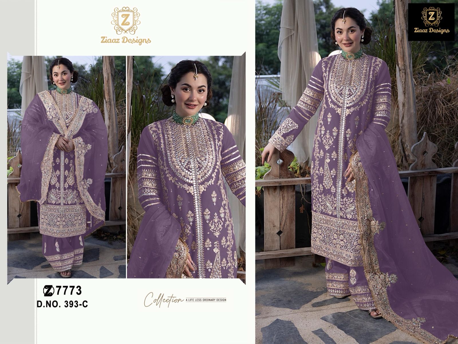 Ziaaz Designs D No 393 Georgette Embroidered Pakistani Suits