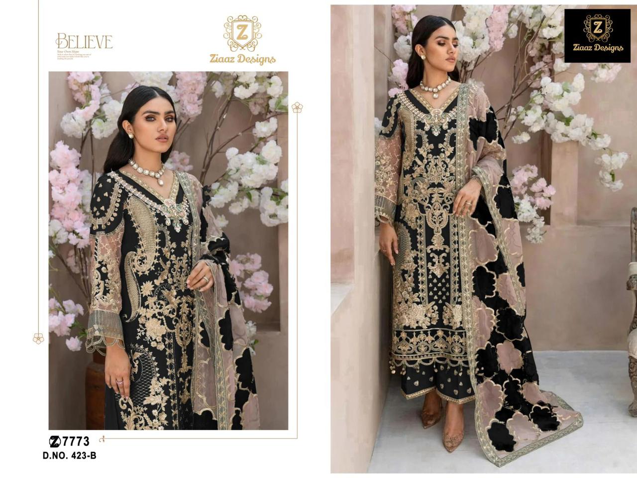 Ziaaz Designs D No 423b Organza Embroidery Pakistani Suits