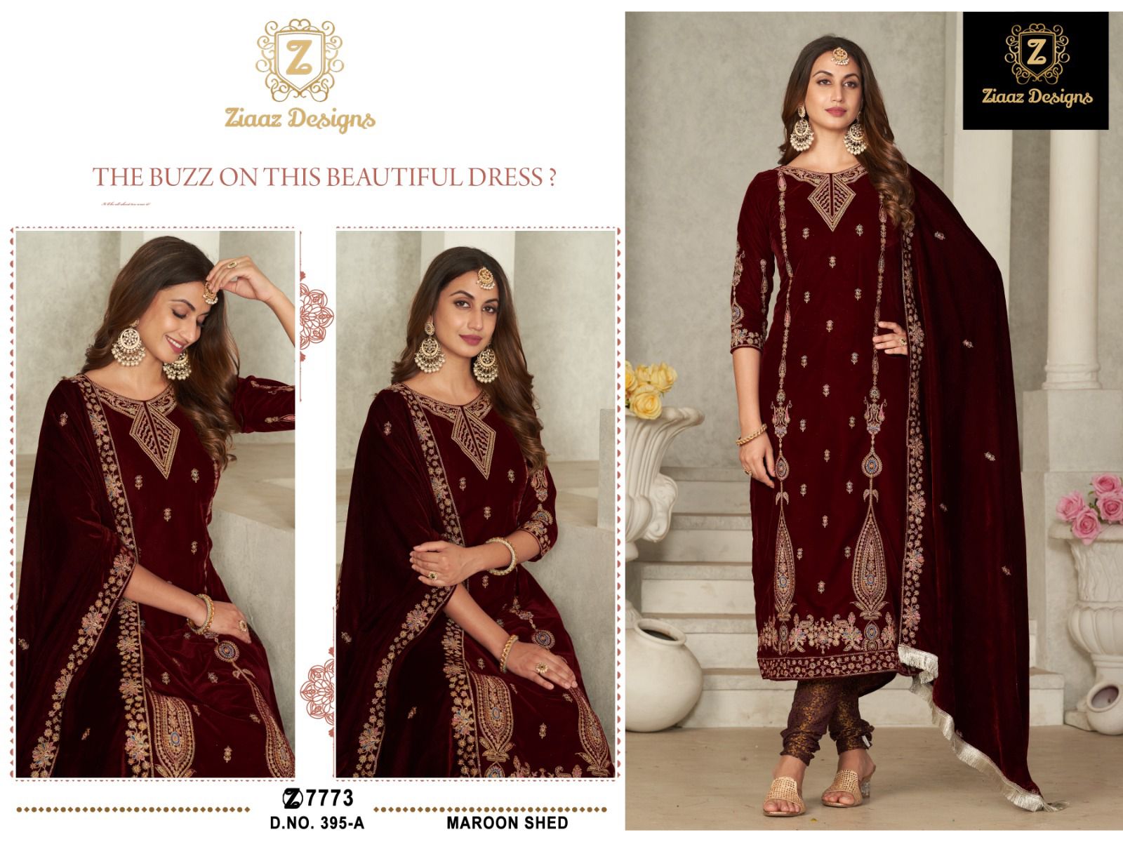 Ziaaz Designs D No 395 Velvet Embroidered Collection Manufacturer Surat