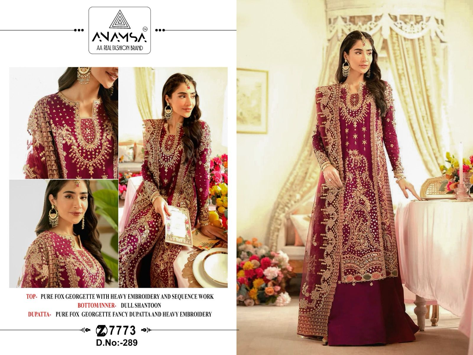 Anamsa Design No 289 Georgette Embroidered Collection Manufacturer Surat