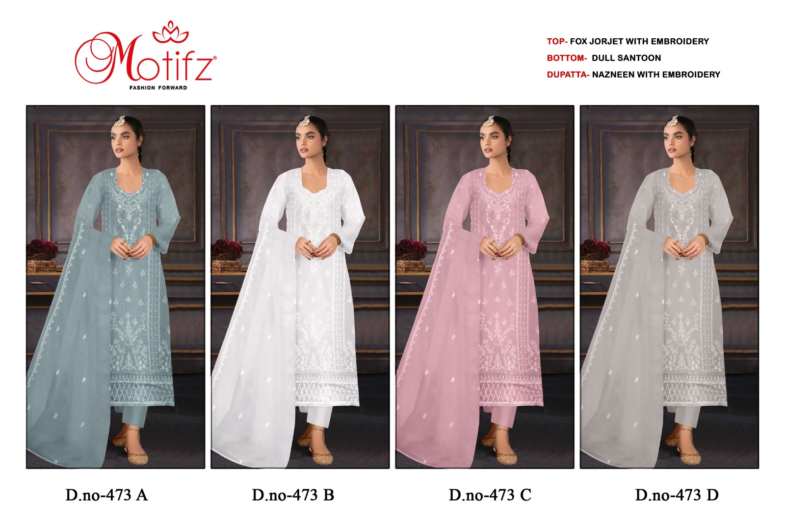 Motifz Design No 473 Georgette Embroidered Collection Manufacturer Surat