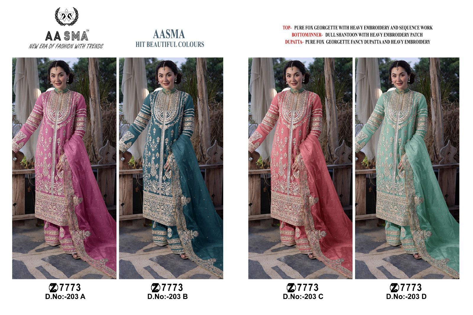 Aasma 203 Abcd Hit Design Georgette Embroidered Collection Manufacturer Surat