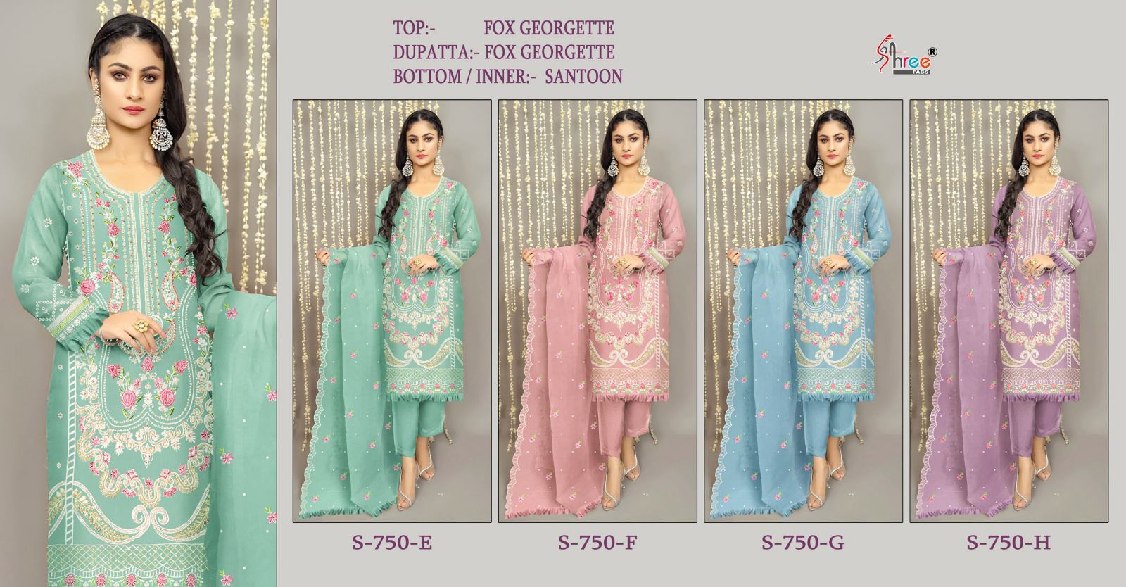 S 750 By Shree Fabs Georgette Embroidered Collection Manufacturer Surat