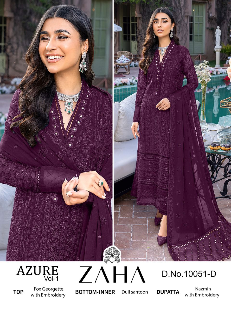 Azure D No 10051 Colours By Zaha Pakistani Suits