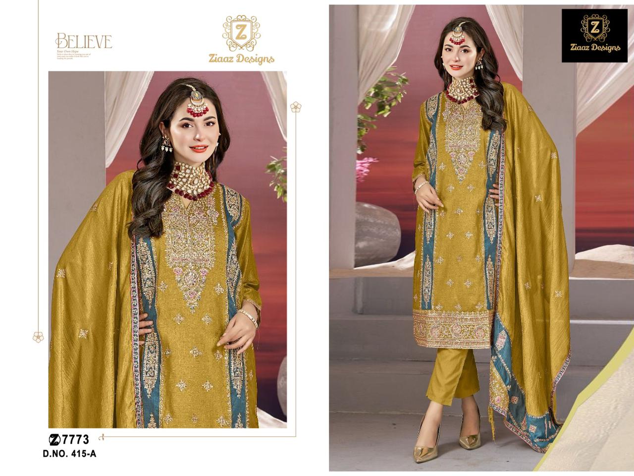 Ziaaz Designs D No 415 Chinon Embroidery Collection Manufacturer Surat