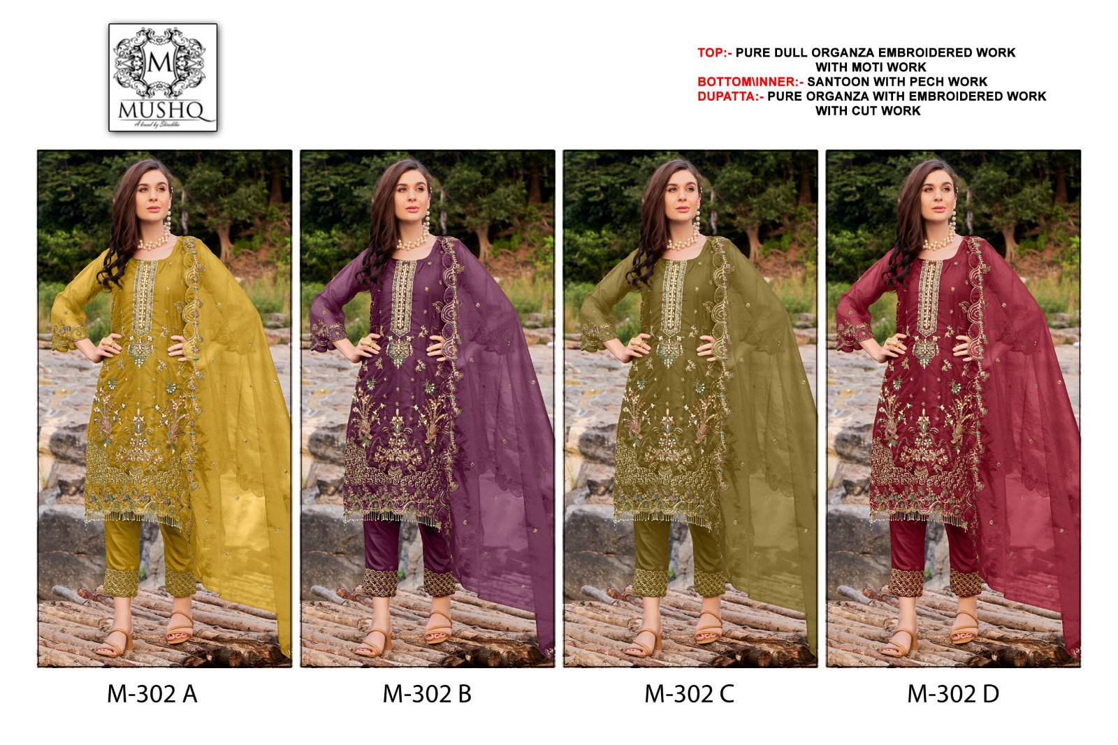 M 302 Mushq By Shraddha Organza Pakistani Concept Single Avilable Wholesaler Supplier Surat