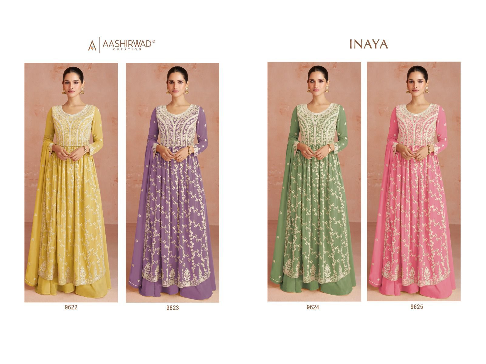 Aashirwad Creation New Launching Inaya Georgette Embroidered Collection Manufacturer Surat