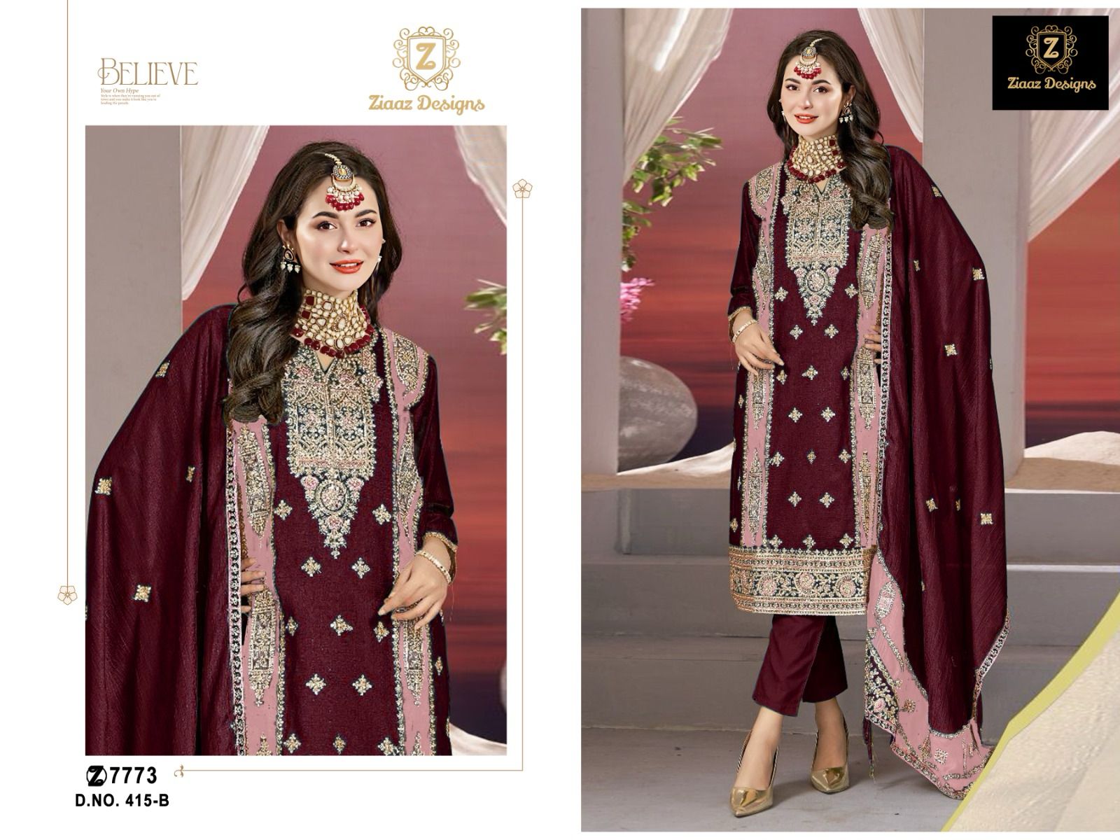 Ziaaz Designs D No 415 Chinon Embroidery Collection Manufacturer Surat