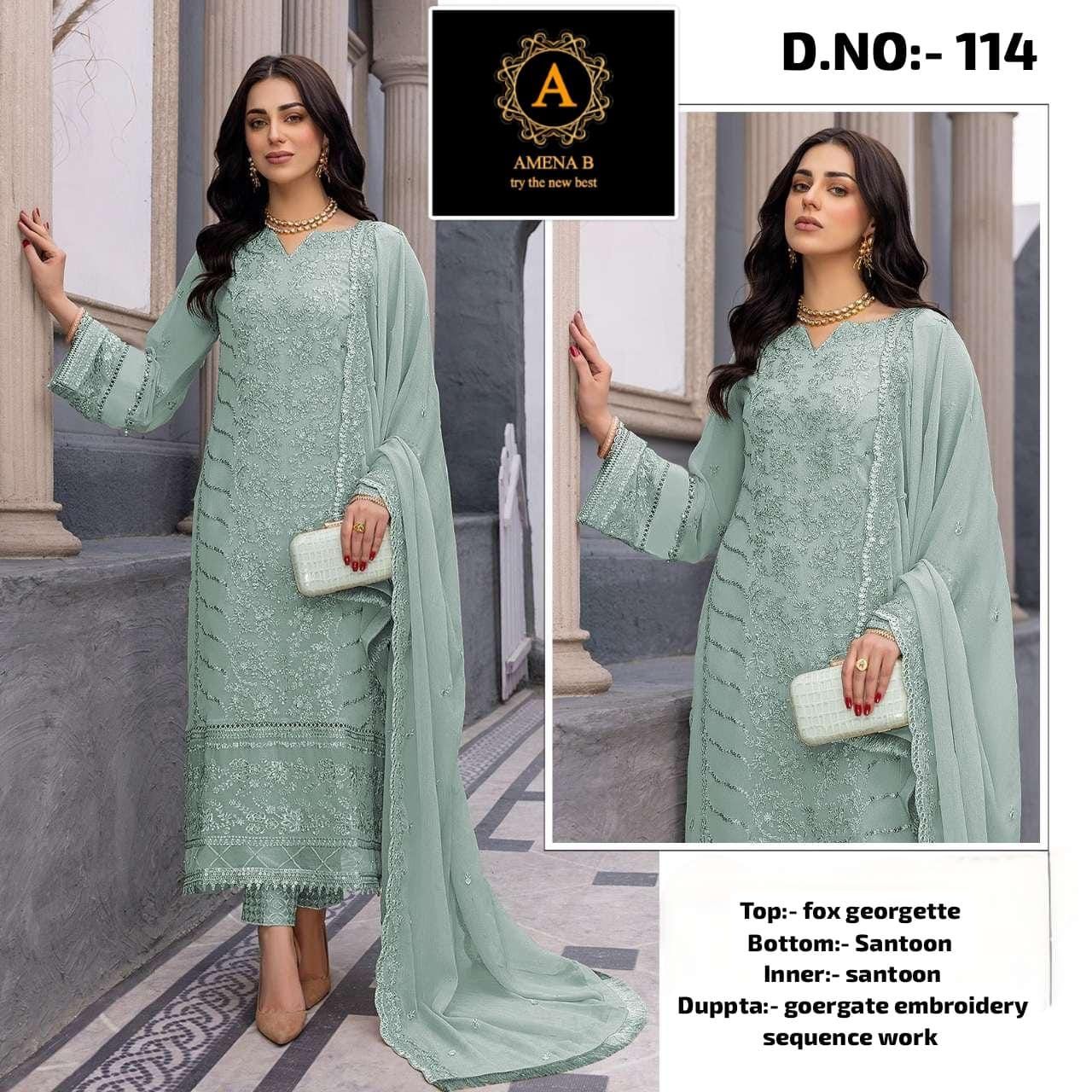 Amena D No 114 Georgette Embroidered Pakistani Suits