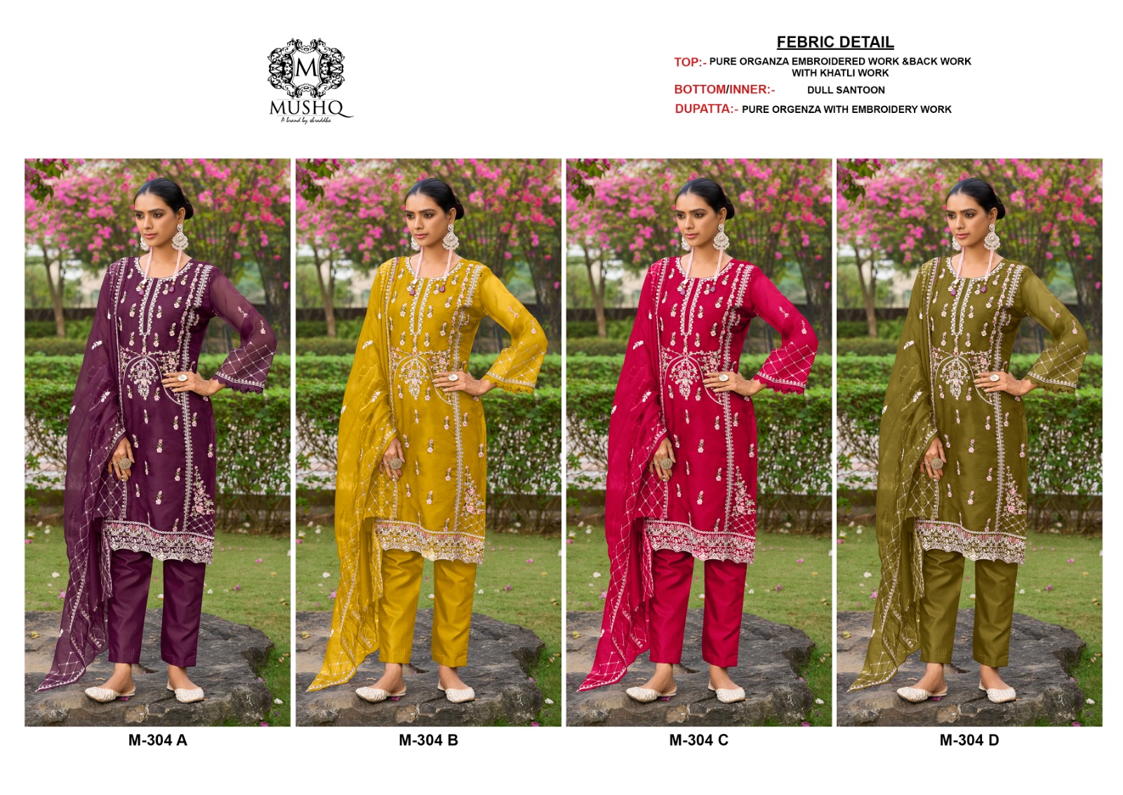 M 304 By Mushq By Shraddha Organza Embroidery Pakistani Suits